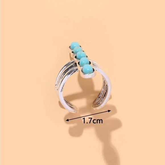 Turquoise Stone Linear Silver Ring - Picture 5 of 15